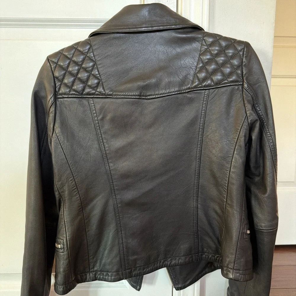 All Saints Quilted Black Leather Jacket - Picture 6 of 8